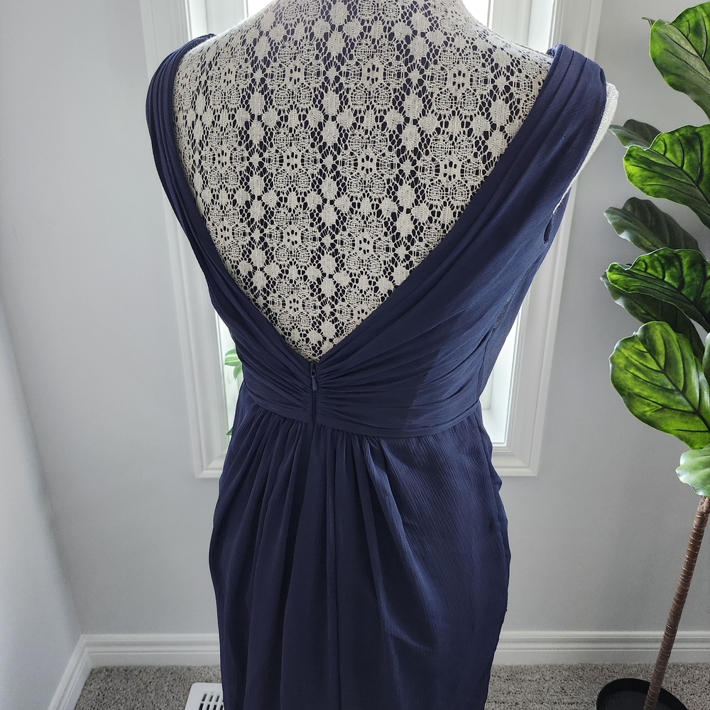 Davids Bridal Bridesmaid Floor Length Navy Blue V Neck Empire Dress Size 2